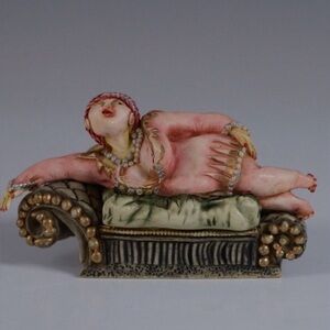 Elegant‎ Reclining Woman Sculpture - Pink and Gold High End